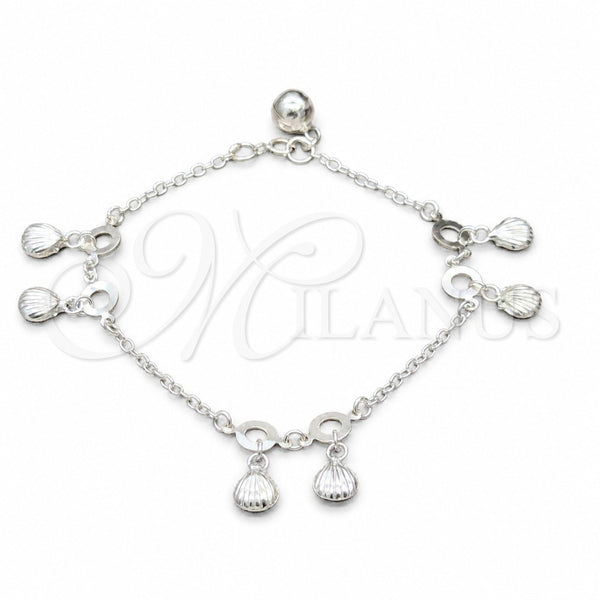 Sterling Silver Charm Bracelet, Shell Design, Polished, Silver Finish, 03.409.0081.08 (01 MM Thickness, 8 Inches Length)