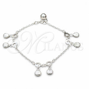 Sterling Silver Charm Bracelet, Shell Design, Polished, Silver Finish, 03.409.0081.08 (01 MM Thickness, 8 Inches Length)