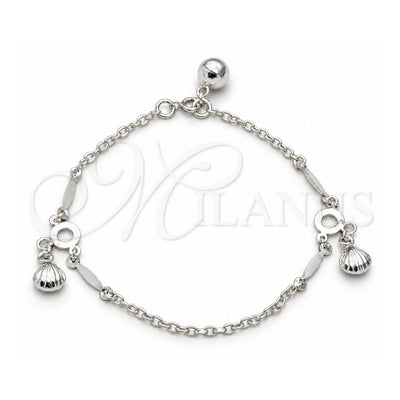 Sterling Silver Charm Bracelet, Shell Design, Polished, Silver Finish, 03.409.0082.08 (01 MM Thickness, 8 Inches Length)