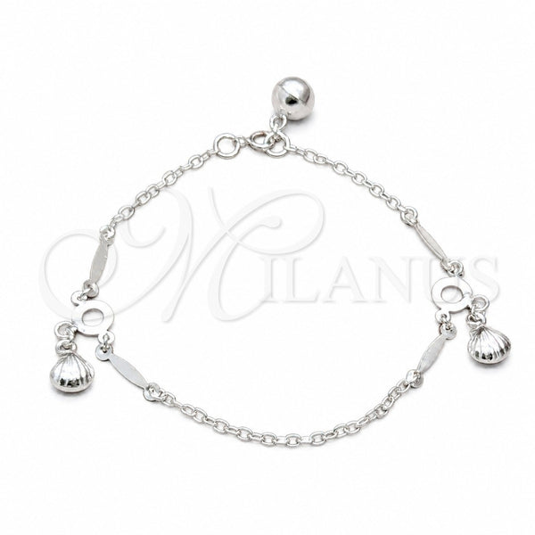 Sterling Silver Charm Bracelet, Shell Design, Polished, Silver Finish, 03.409.0082.08 (01 MM Thickness, 8 Inches Length)