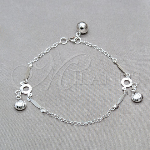 Sterling Silver Charm Bracelet, Shell Design, Polished, Silver Finish, 03.409.0082.08 (01 MM Thickness, 8 Inches Length)