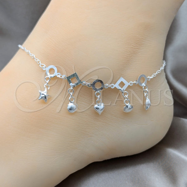 Sterling Silver Anklet — Charm Anklet Shell and Heart Design Polished 03. — alternate product view — SKU 157943 | Plata 925 tobillera — Charm Anklet Shell and corazón diseño pulido 03. — SKU 157943