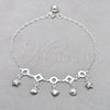 Sterling Silver Charm Anklet , Shell and Heart Design, Polished, Silver Finish, 03.409.0084.10 (01 MM Thickness, 10 Inches Length)