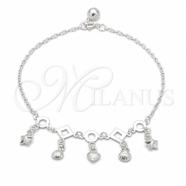 Sterling Silver Anklet — Charm Anklet Shell and Heart Design Polished 03. — main product view — SKU 157943 | Plata 925 tobillera — Charm Anklet Shell and corazón diseño pulido 03. — SKU 157943