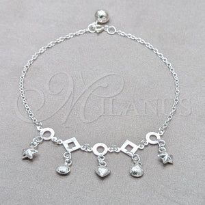 Sterling Silver Anklet — Charm Anklet Shell and Heart Design Polished 03. — main product view — SKU 157943 | Plata 925 tobillera — Charm Anklet Shell and corazón diseño pulido 03. — SKU 157943