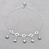 Sterling Silver Charm Anklet , Shell and Heart Design, Polished, Silver Finish, 03.409.0084.10 (01 MM Thickness, 10 Inches Length)