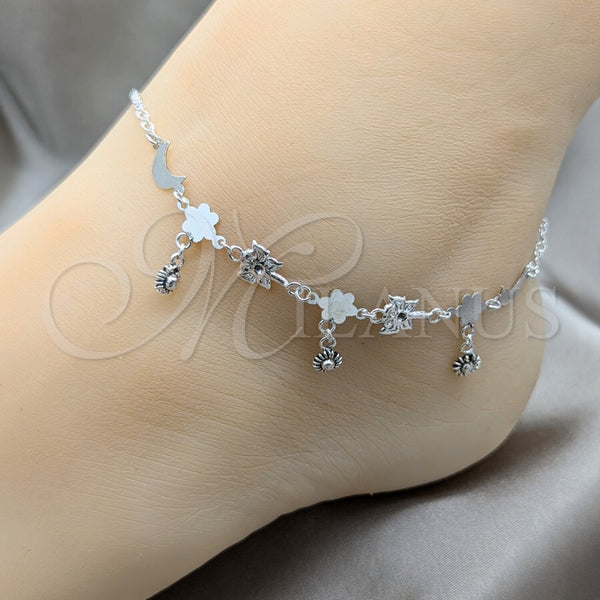 Sterling Silver Anklet — Charm Anklet Flower and Moon Design Polished 03. — alternate product view — SKU 157944 | Plata 925 tobillera — Charm Anklet flor and Moon diseño pulido 03. — SKU 157944