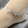 Sterling Silver Charm Anklet , Flower and Moon Design, Polished, Silver Finish, 03.409.0085.10 (01 MM Thickness, 10 Inches Length)