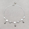 Sterling Silver Charm Anklet , Flower and Moon Design, Polished, Silver Finish, 03.409.0085.10 (01 MM Thickness, 10 Inches Length)