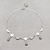 Sterling Silver Charm Anklet , Flower and Moon Design, Polished, Silver Finish, 03.409.0085.10 (01 MM Thickness, 10 Inches Length)