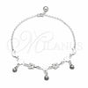 Sterling Silver Charm Anklet , Flower and Moon Design, Polished, Silver Finish, 03.409.0085.10 (01 MM Thickness, 10 Inches Length)