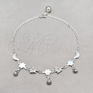 Sterling Silver Anklet — Charm Anklet Flower and Moon Design Polished 03. — main product view — SKU 157944 | Plata 925 tobillera — Charm Anklet flor and Moon diseño pulido 03. — SKU 157944