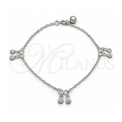 Sterling Silver Charm Anklet , Sun Design, Polished, Silver Finish, 03.409.0086.10 (01 MM Thickness, 10 Inches Length)