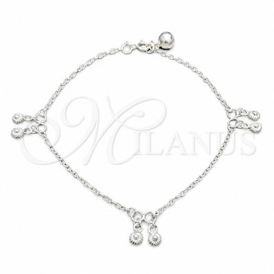 Sterling Silver Charm Anklet, Sun Design, Polished, Silver Finish, 03.409.0086.10 (01 MM Thickness, 10 Inches for wholesale, main product view