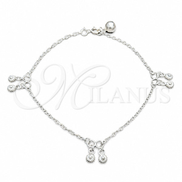 Sterling Silver Charm Anklet , Sun Design, Polished, Silver Finish, 03.409.0086.10 (01 MM Thickness, 10 Inches Length)