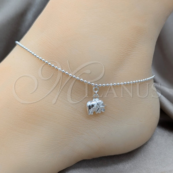Sterling Silver Anklet — Charm Anklet Ball and Elephant Design Polished 03. — alternate product view — SKU 157946 | Plata 925 tobillera — Charm Anklet Ball and Elephant diseño pulido 03. — SKU 157946