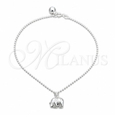 Sterling Silver Charm Anklet, Ball and Elephant Design, Polished, Silver Finish, 03.409.0087.10 (01 MM for wholesale, main product view