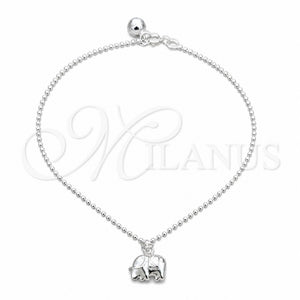 Sterling Silver Charm Anklet , Ball and Elephant Design, Polished, Silver Finish, 03.409.0087.10 (01 MM Thickness, 10 Inches Length)