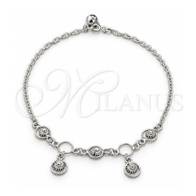 Sterling Silver Charm Anklet , Sun Design, Polished, Silver Finish, 03.409.0088.10 (01 MM Thickness, 10 Inches Length)