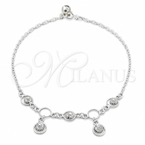 Sterling Silver Charm Anklet , Sun Design, Polished, Silver Finish, 03.409.0088.10 (01 MM Thickness, 10 Inches Length)