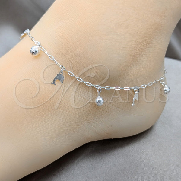 Sterling Silver Anklet — Charm Anklet Dolphin and Ball Design Polished 03. — alternate product view — SKU 157948 | Plata 925 tobillera — Charm Anklet delfín and Ball diseño pulido 03. — SKU 157948