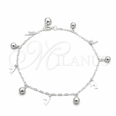 Sterling Silver Charm Anklet, Dolphin and Ball Design, Polished, Silver Finish, 03.409.0089.10 (01 MM for wholesale, main product view