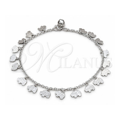 Sterling Silver Charm Anklet , Elephant Design, Polished, Silver Finish, 03.409.0090.10 (01 MM Thickness, 10 Inches Length)