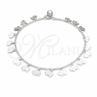 Sterling Silver Charm Anklet, Elephant Design, Polished, Silver Finish, 03.409.0090.10 (01 MM Thickness, 10 for wholesale, main product view