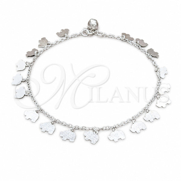 Sterling Silver Charm Anklet , Elephant Design, Polished, Silver Finish, 03.409.0090.10 (01 MM Thickness, 10 Inches Length)