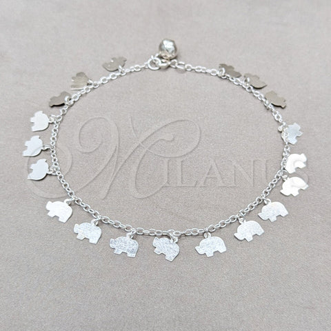 Sterling Silver Charm Anklet , Elephant Design, Polished, Silver Finish, 03.409.0090.10 (01 MM Thickness, 10 Inches Length)