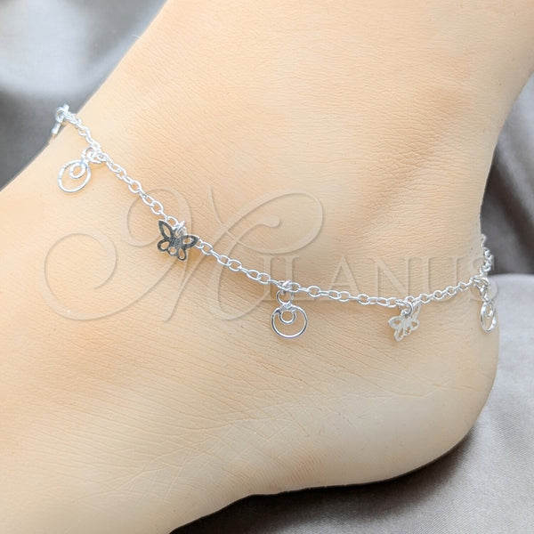Sterling Silver Anklet — Charm Anklet Butterfly Design Polished 03. 01 MM — alternate product view — SKU 157950 | Plata 925 tobillera — Charm Anklet mariposa diseño pulido 03. 01 MM — SKU 157950