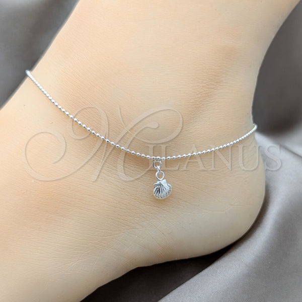 Sterling Silver Charm Anklet , Shell Design, Polished, Silver Finish, 03.409.0092.10 (01 MM Thickness, 10 Inches Length)