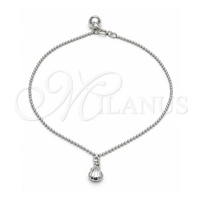 Sterling Silver Charm Anklet , Shell Design, Polished, Silver Finish, 03.409.0092.10 (01 MM Thickness, 10 Inches Length)