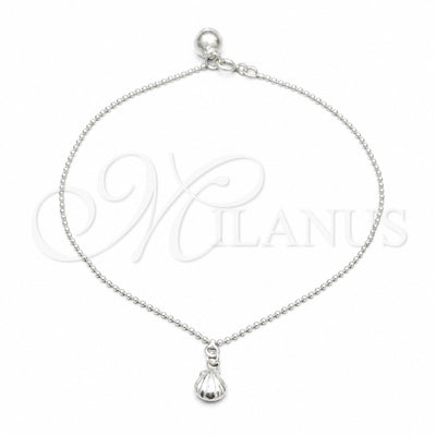 Sterling Silver Charm Anklet, Shell Design, Polished, Silver Finish, 03.409.0092.10 (01 MM Thickness, 10 Inches for wholesale, main product view