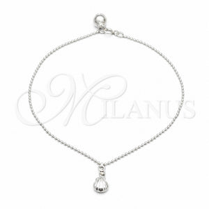 Sterling Silver Charm Anklet , Shell Design, Polished, Silver Finish, 03.409.0092.10 (01 MM Thickness, 10 Inches Length)