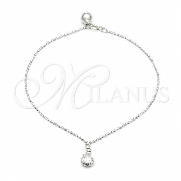 Sterling Silver Charm Anklet , Shell Design, Polished, Silver Finish, 03.409.0092.10 (01 MM Thickness, 10 Inches Length)