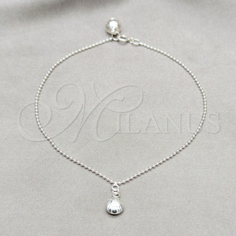 Sterling Silver Charm Anklet , Shell Design, Polished, Silver Finish, 03.409.0092.10 (01 MM Thickness, 10 Inches Length)