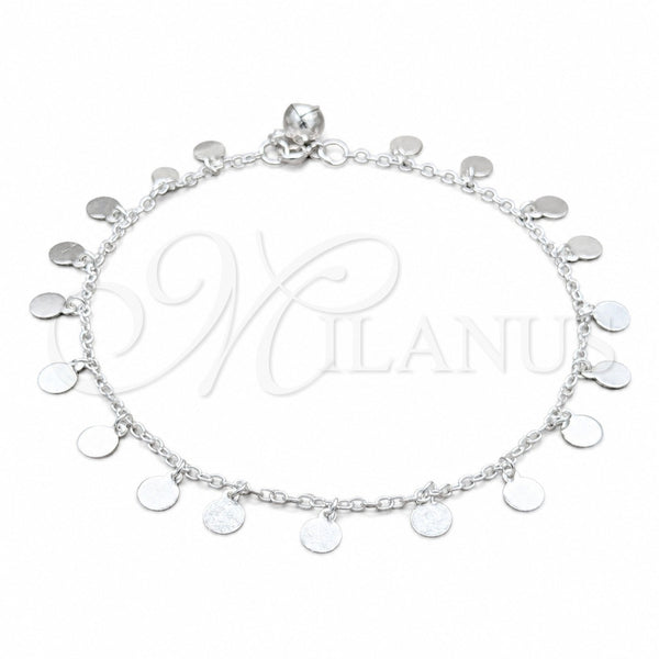 Sterling Silver Charm Anklet , Polished, Silver Finish, 03.409.0093.10 (01 MM Thickness, 10 Inches Length)