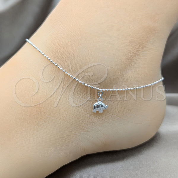 Sterling Silver Anklet — Charm Anklet Elephant and Ball Design Polished 03. — alternate product view — SKU 157953 | Plata 925 tobillera — Charm Anklet Elephant and Ball diseño pulido 03. — SKU 157953