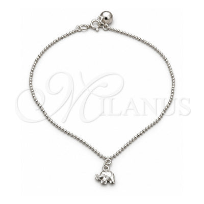 Sterling Silver Charm Anklet , Elephant and Ball Design, Polished, Silver Finish, 03.409.0094.10 (01 MM Thickness, 10 Inches Length)