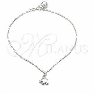 Sterling Silver Charm Anklet , Elephant and Ball Design, Polished, Silver Finish, 03.409.0094.10 (01 MM Thickness, 10 Inches Length)