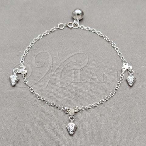 Sterling Silver Charm Bracelet, Grape Design, Polished, Silver Finish, 03.409.0096.08 (01 MM Thickness, 8 Inches Length)