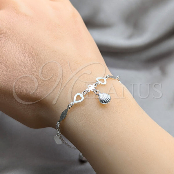 Sterling Silver Bracelet — Charm Bracelet Heart and Shell Design Polished 03. — alternate product view — SKU 157956 | Plata 925 brazalete — Charm Bracelet corazón and Shell diseño pulido 03. — SKU 157956