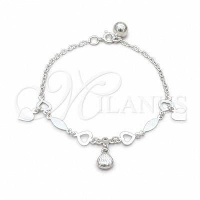 Sterling Silver Charm Bracelet, Heart and Shell Design, Polished, Silver Finish, 03.409.0097.08 (01 MM for wholesale, main product view