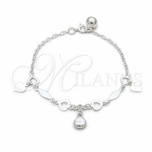 Sterling Silver Bracelet — Charm Bracelet Heart and Shell Design Polished 03. — main product view — SKU 157956 | Plata 925 brazalete — Charm Bracelet corazón and Shell diseño pulido 03. — SKU 157956