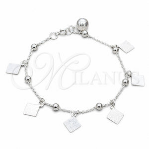 Sterling Silver Charm Bracelet, Ball Design, Polished, Silver Finish, 03.409.0098.08 (01 MM Thickness, 8 Inches Length)