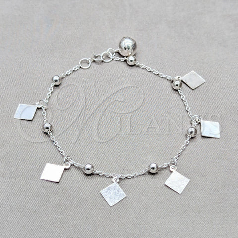 Sterling Silver Charm Bracelet, Ball Design, Polished, Silver Finish, 03.409.0098.08 (01 MM Thickness, 8 Inches Length)