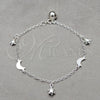 Sterling Silver Charm Bracelet, Turtle and Moon Design, Polished, Silver Finish, 03.409.0099.08 (01 MM Thickness, 8 Inches Length)