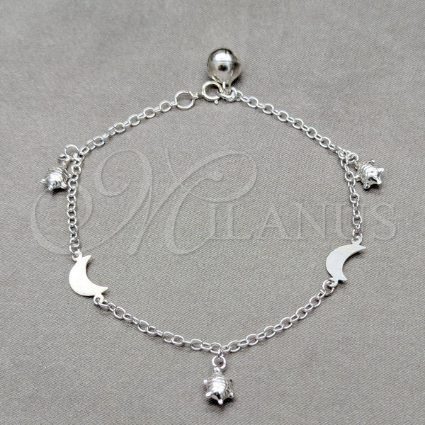 Sterling Silver Bracelet — Charm Bracelet Turtle and Moon Design Polished 03. — main product view — SKU 157958 | Plata 925 brazalete — Charm Bracelet Turtle and Moon diseño pulido 03. — SKU 157958