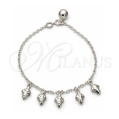 Sterling Silver Charm Bracelet, Grape Design, Polished, Silver Finish, 03.409.0100.08 (01 MM Thickness, 8 Inches Length)